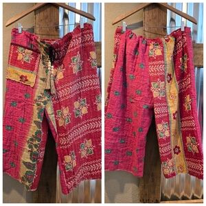 Upcycled Kantha Quilt Cropped Palazzo Pants M-L Handmade Dont Throw It Out